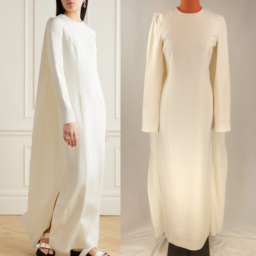 Gabriela Hearst Carlota Draped Pleated Cape-effect Gown, Ivory, Silk-Wool, US 4